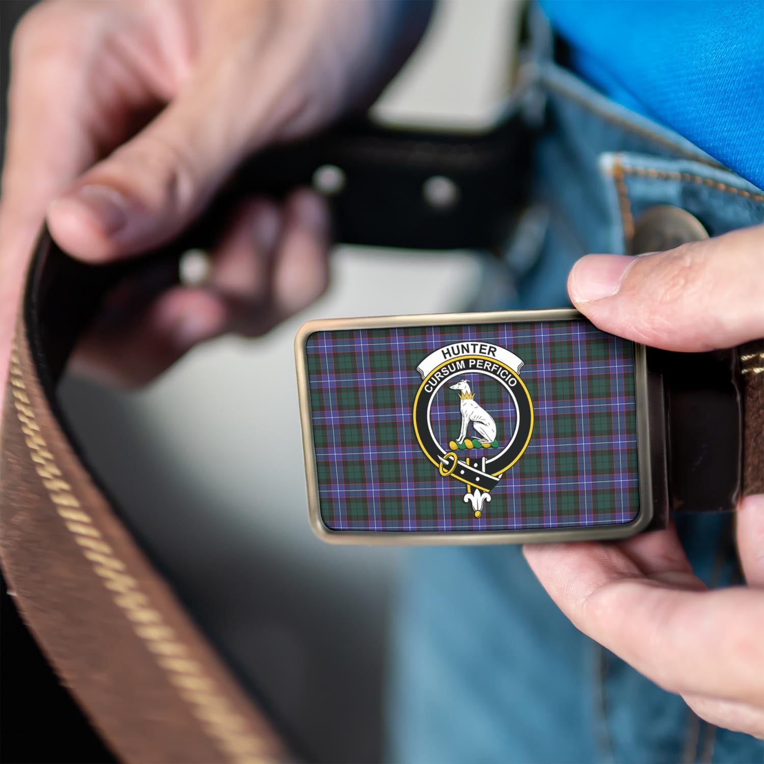 Hunter (Hunterston) Tartan Belt Buckles with Family Crest - Tartan Vibes Clothing