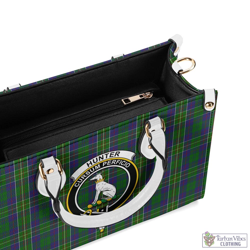 Tartan Vibes Clothing Hunter of Hunterston Tartan Luxury Leather Handbags with Family Crest