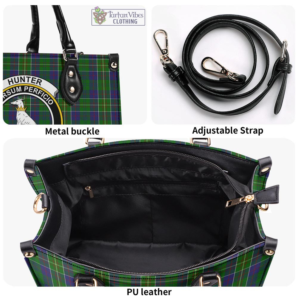 Tartan Vibes Clothing Hunter of Hunterston Tartan Luxury Leather Handbags with Family Crest