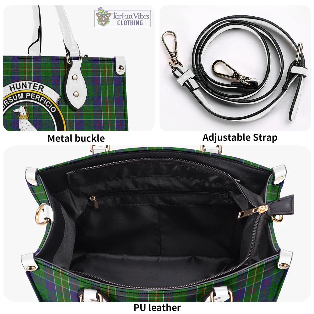 Tartan Vibes Clothing Hunter of Hunterston Tartan Luxury Leather Handbags with Family Crest