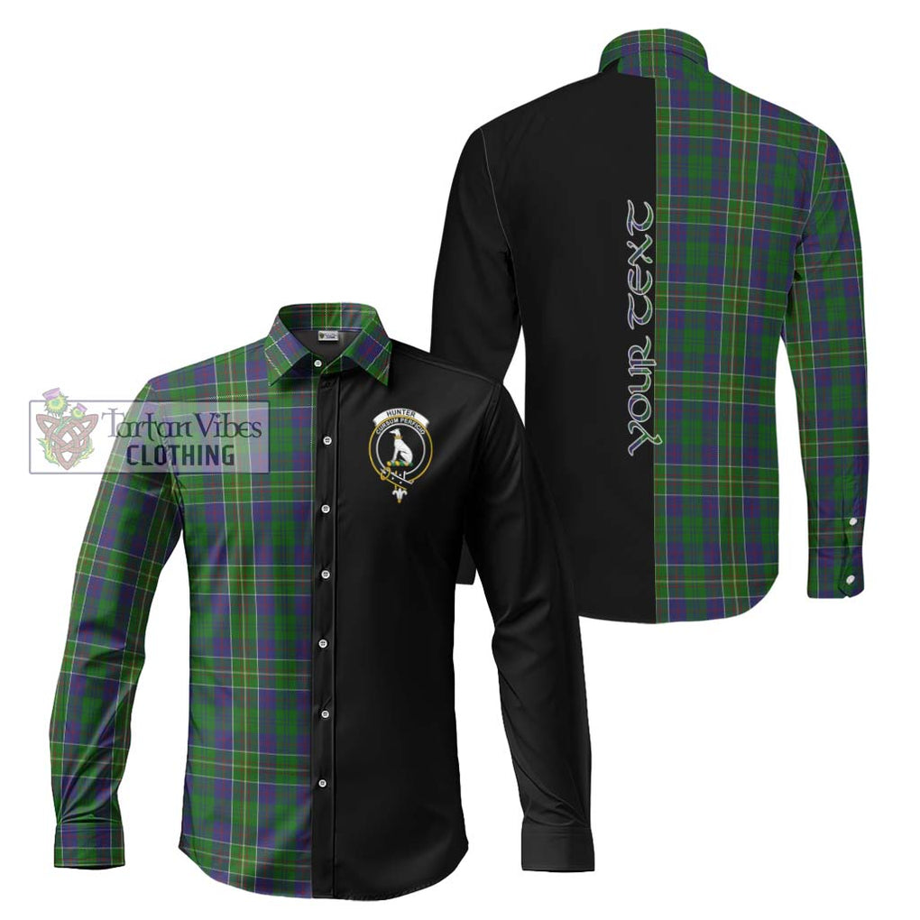 Hunter of Hunterston Tartan Long Sleeve Button Shirt with Family Crest and Half Of Me Style Men's Shirt S - Tartanvibesclothing Shop