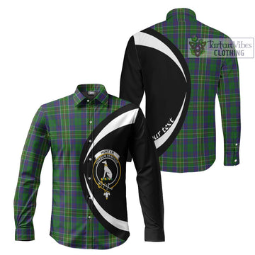 Hunter of Hunterston Tartan Long Sleeve Button Up with Family Crest Circle Style