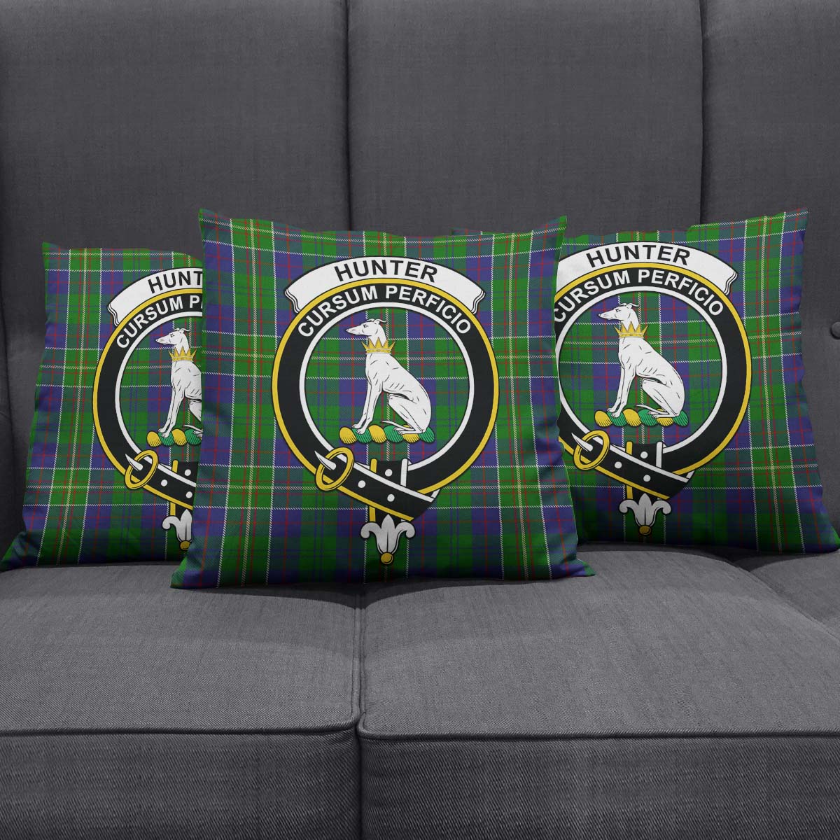 Hunter of Hunterston Tartan Pillow Cover with Family Crest Square Pillow Cover - Tartanvibesclothing