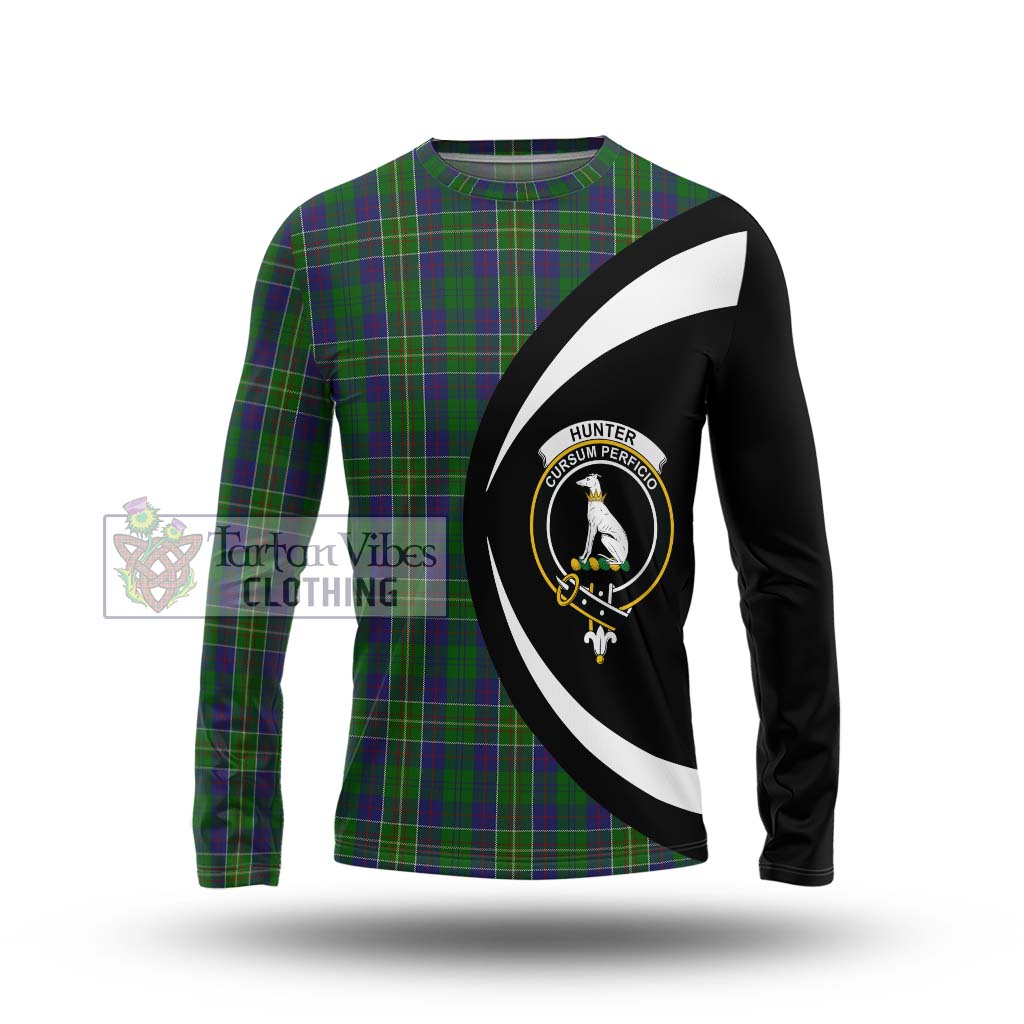 Hunter of Hunterston Tartan Long Sleeve T-Shirt with Family Crest Circle Style Unisex - Tartan Vibes Clothing