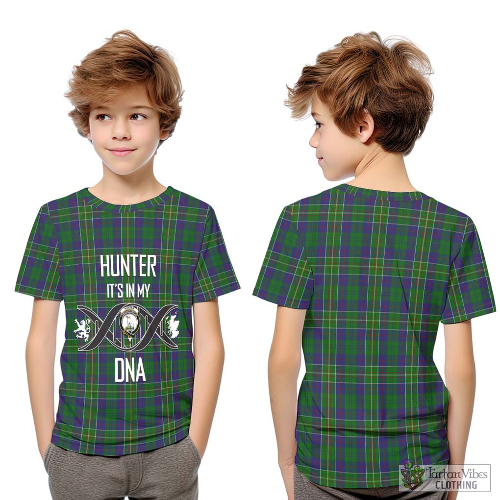 Hunter of Hunterston Tartan Kid T-Shirt with Family Crest DNA In Me Style Youth XL Size14 - Tartanvibesclothing Shop