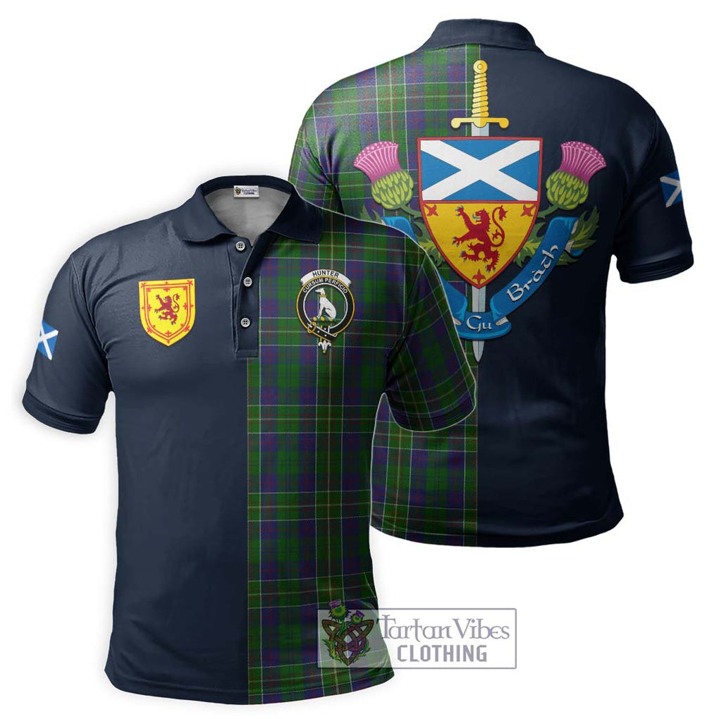 Tartan Vibes Clothing Hunter of Hunterston Tartan Polo Shirt with Scottish Lion Royal Arm Half Style