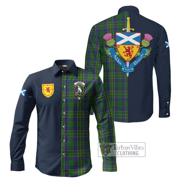 Hunter of Hunterston Tartan Long Sleeve Button Shirt with Scottish Lion Royal Arm Half Style