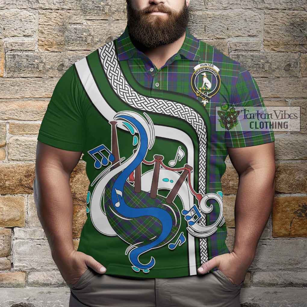 Tartan Vibes Clothing Hunter of Hunterston Tartan Polo Shirt with Epic Bagpipe Style