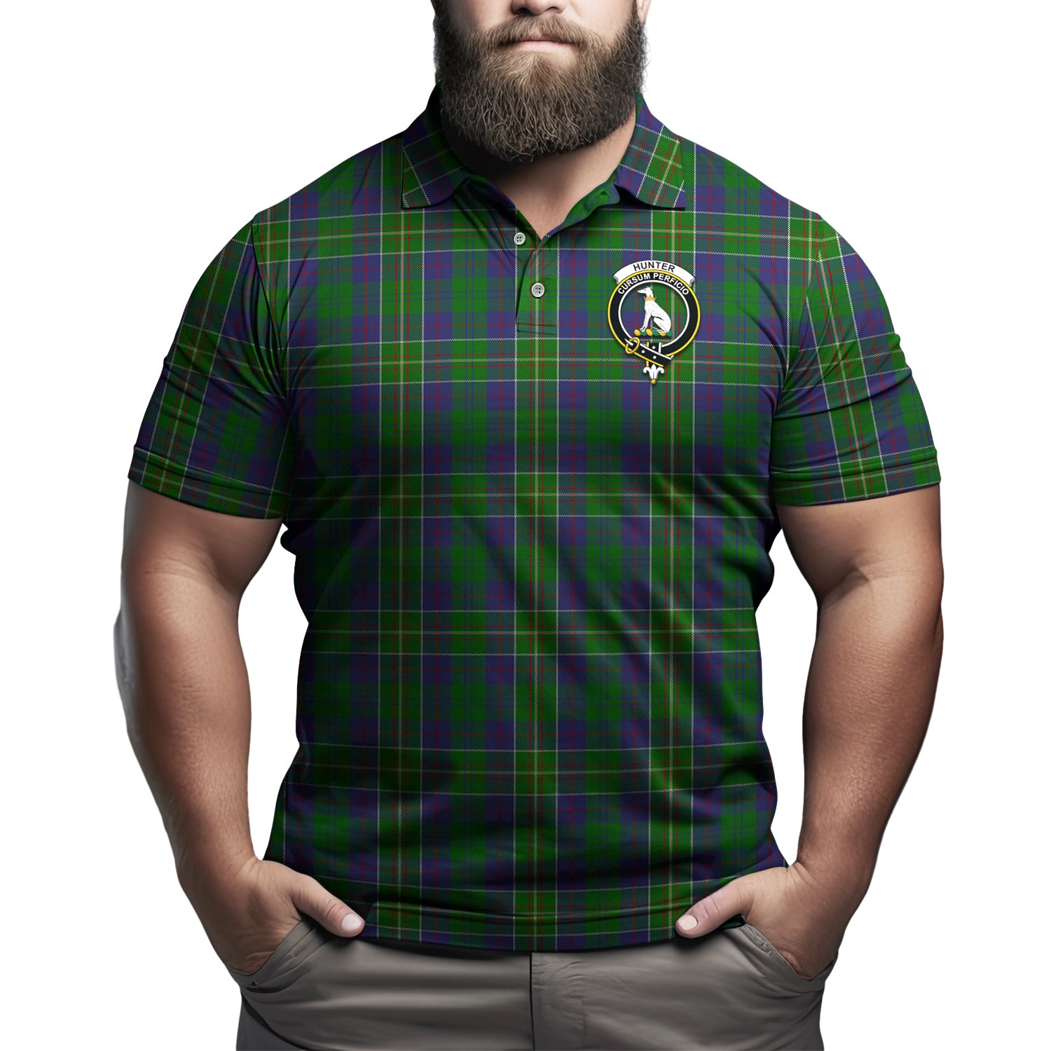 Hunter of Hunterston Tartan Men's Polo Shirt with Family Crest Kid - Tartan Vibes Clothing