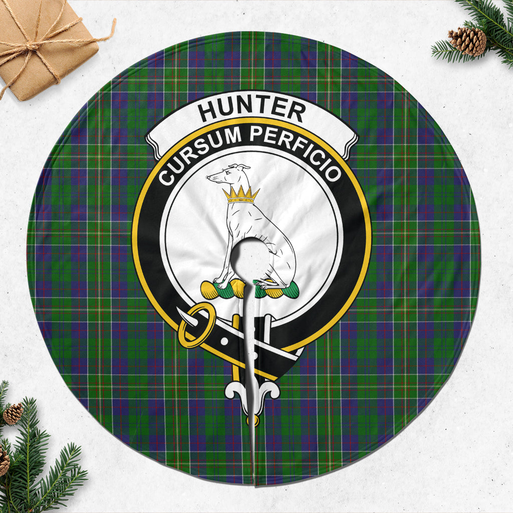 Hunter of Hunterston Tartan Christmas Tree Skirt with Family Crest - Tartanvibesclothing