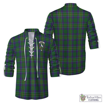 Hunter of Hunterston Tartan Men's Scottish Traditional Jacobite Ghillie Kilt Shirt with Family Crest