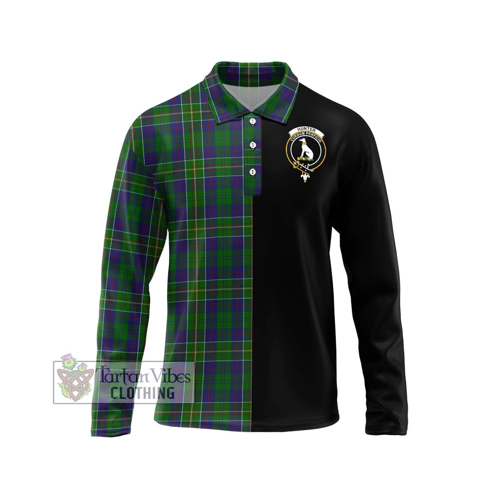 Hunter of Hunterston Tartan Long Sleeve Polo Shirt with Family Crest and Half Of Me Style Unisex - Tartanvibesclothing Shop