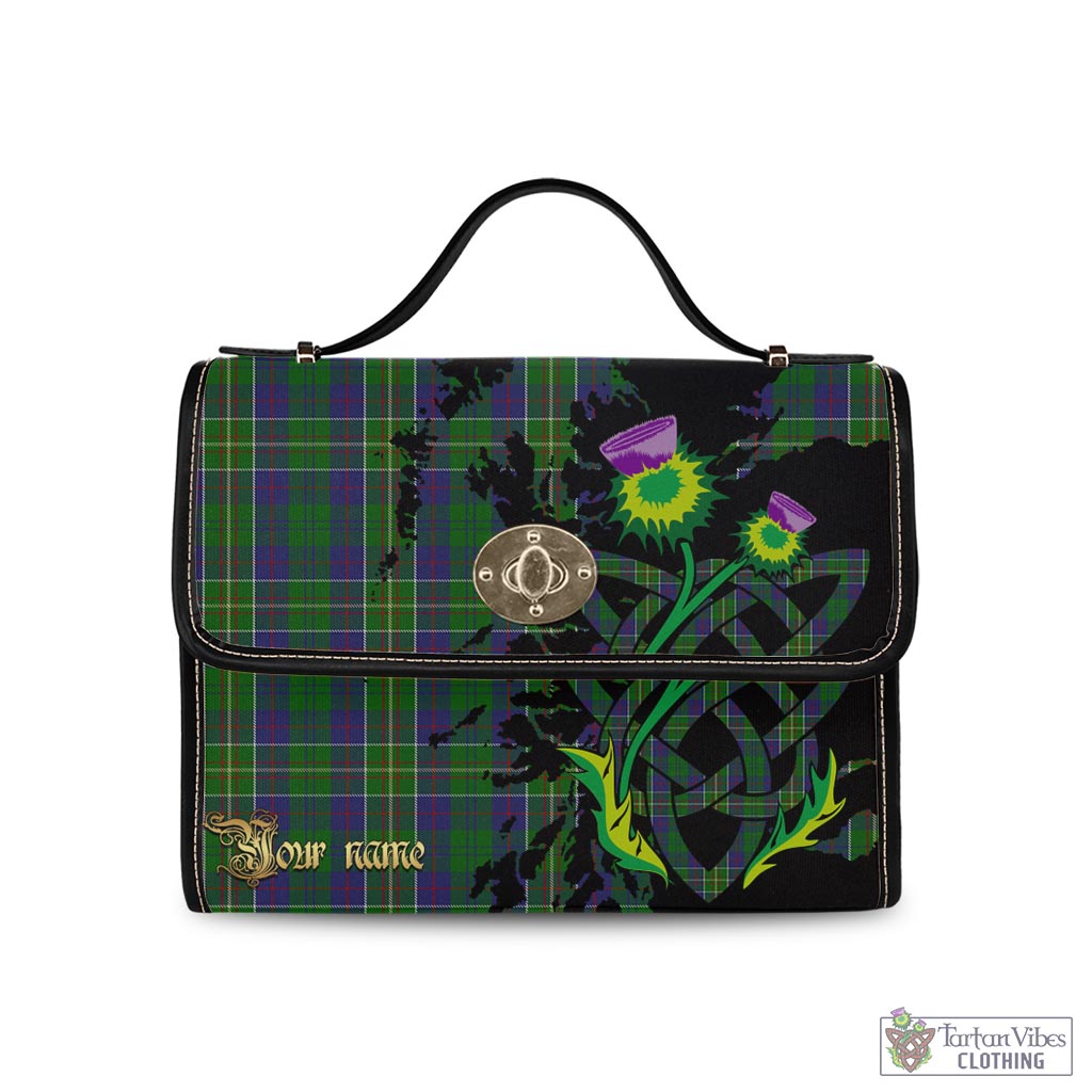 Tartan Vibes Clothing Hunter of Hunterston Tartan Waterproof Canvas Bag with Scotland Map and Thistle Celtic Accents