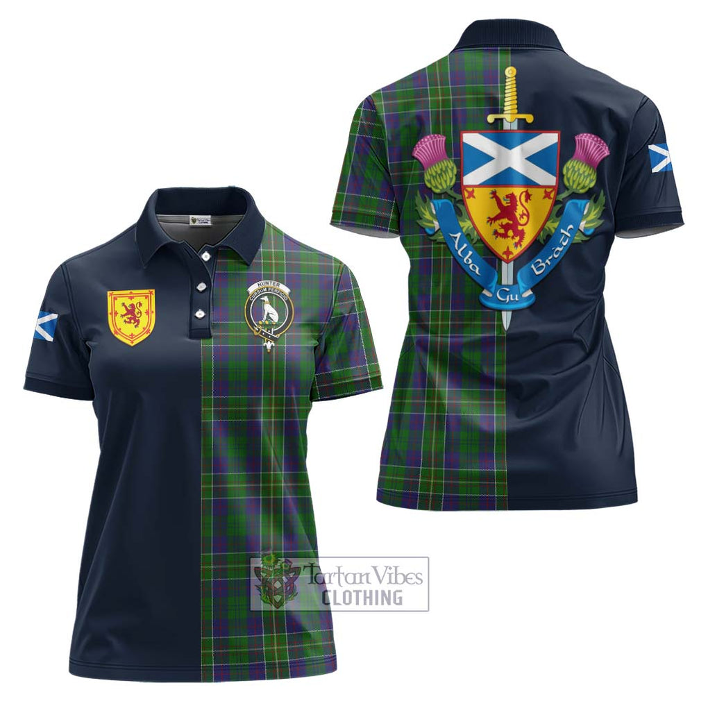 Tartan Vibes Clothing Hunter of Hunterston Tartan Women's Polo Shirt with Scottish Lion Royal Arm Half Style