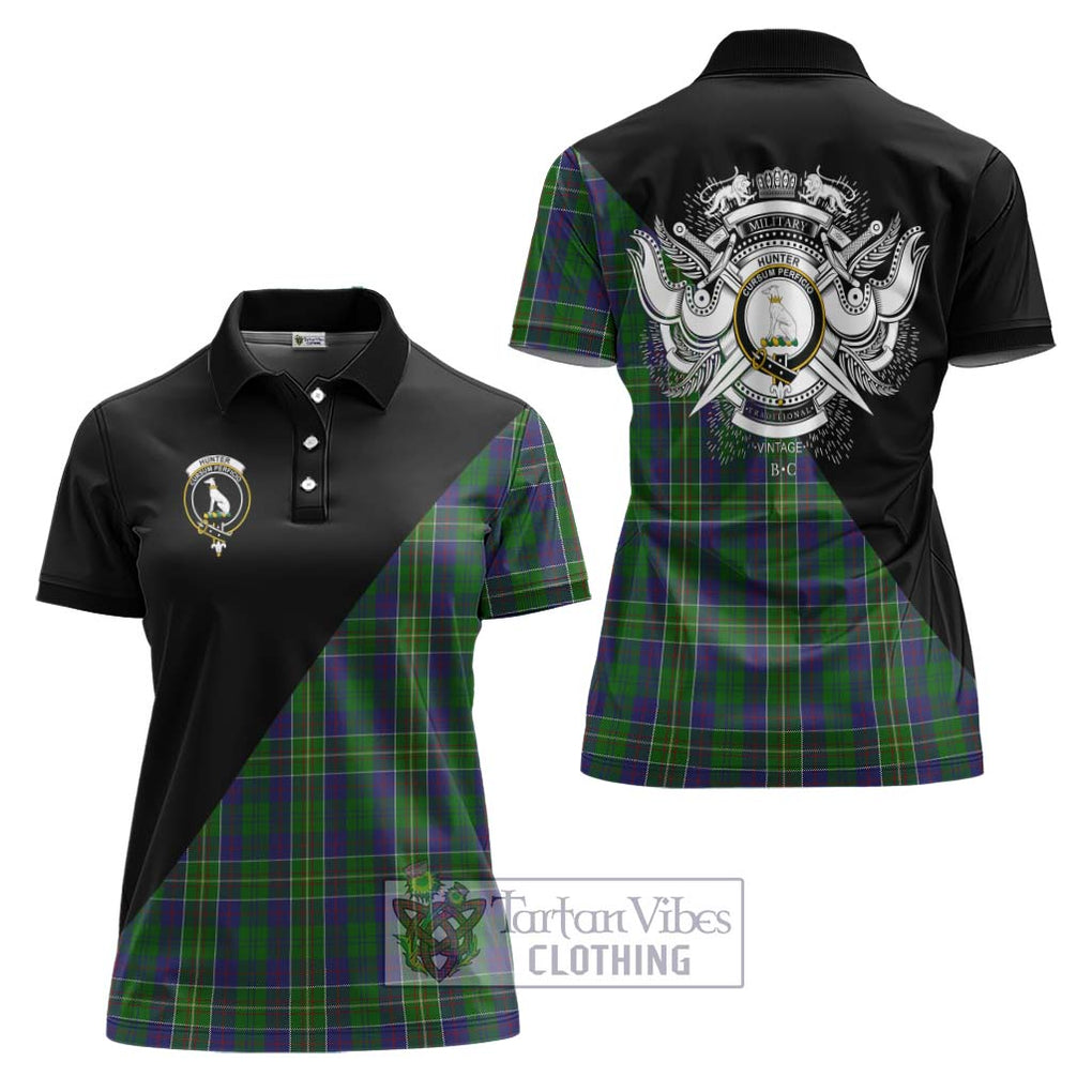 Hunter of Hunterston Tartan Women's Polo Shirt with Family Crest and Military Logo Style Women - Tartanvibesclothing Shop