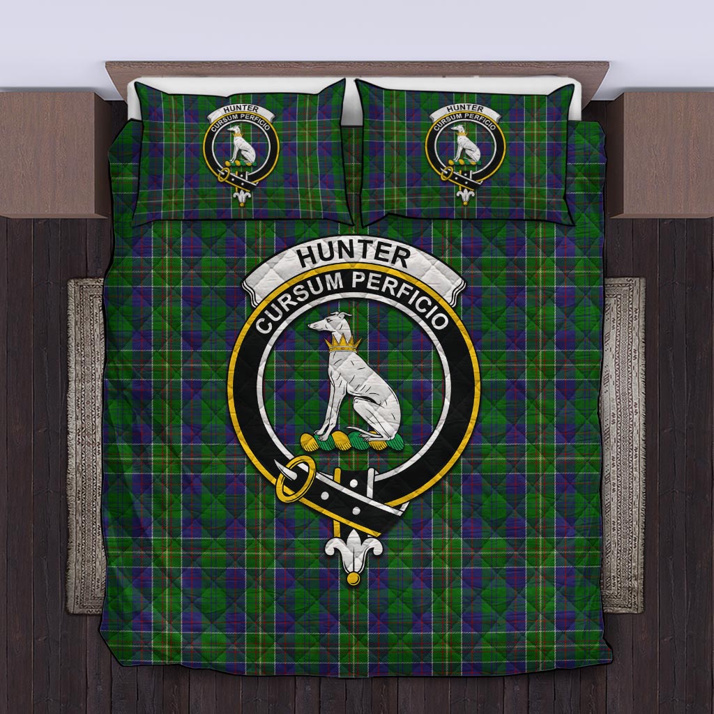 Hunter of Hunterston Tartan Quilt Bed Set with Family Crest Twin - Tartan Vibes Clothing