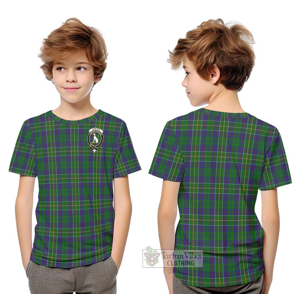 Hunter of Hunterston Tartan Kid T-Shirt with Family Crest Youth XL Size14 - Tartanvibesclothing Shop