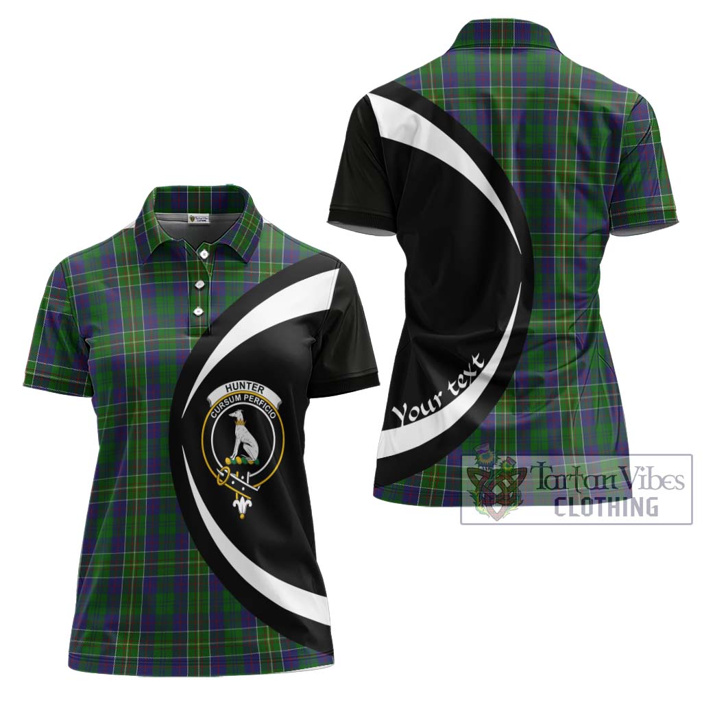 Tartan Vibes Clothing Hunter of Hunterston Tartan Women's Polo Shirt with Family Crest Circle Style