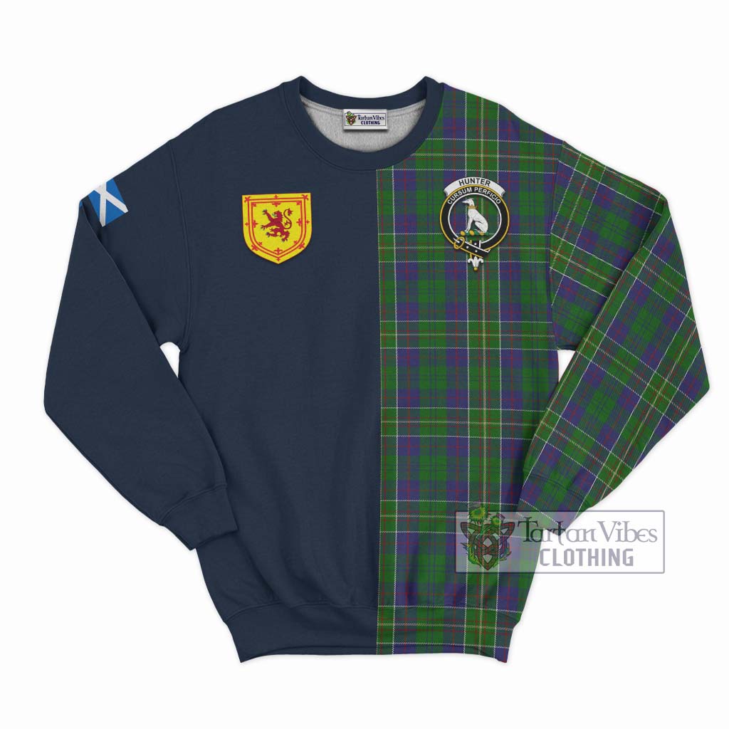 Tartan Vibes Clothing Hunter of Hunterston Tartan Sweatshirt with Scottish Lion Royal Arm Half Style