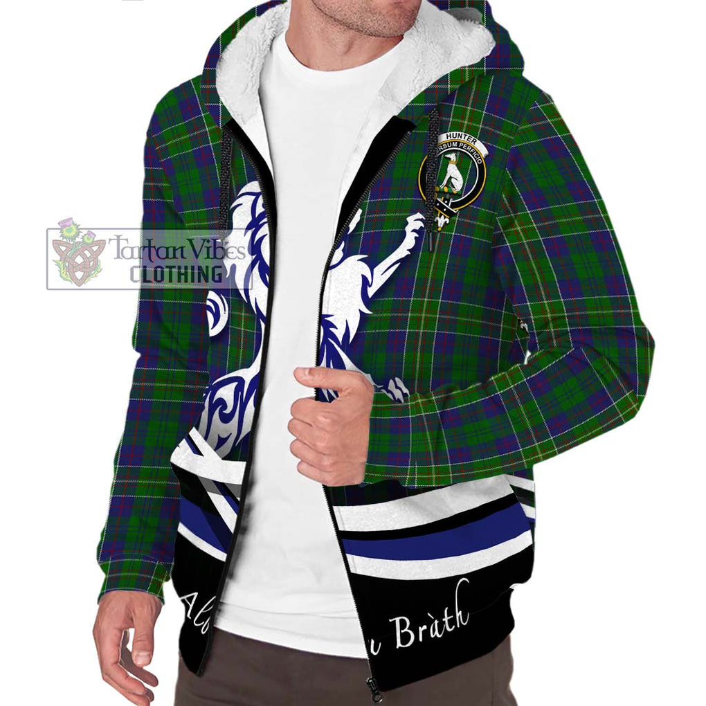 Hunter of Hunterston Tartan Sherpa Hoodie with Alba Gu Brath Regal Lion Emblem Unisex S - Tartanvibesclothing Shop