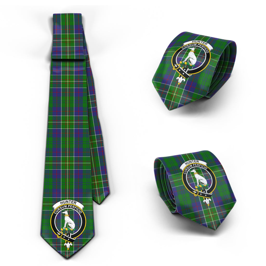 Hunter of Hunterston Tartan Classic Necktie with Family Crest Necktie One Size - Tartan Vibes Clothing