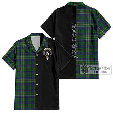 Hunter of Hunterston Tartan Short Sleeve Button Shirt with Family Crest and Half Of Me Style