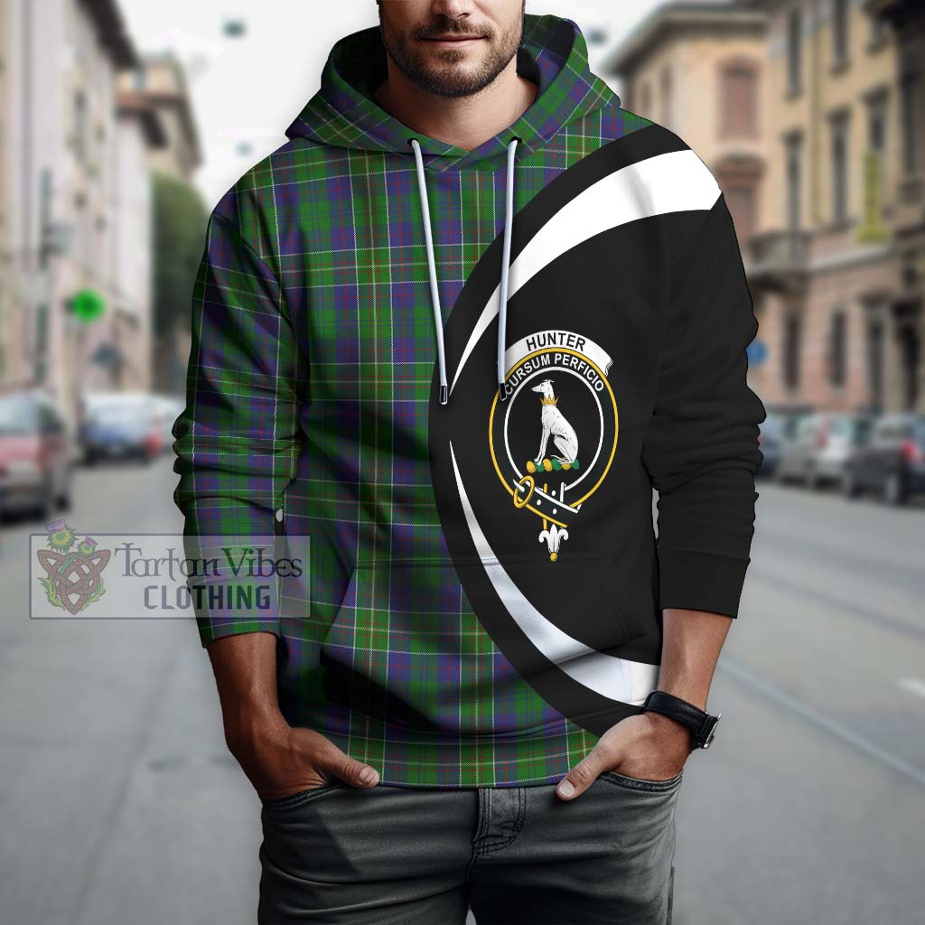 Tartan Vibes Clothing Hunter of Hunterston Tartan Hoodie with Family Crest Circle Style