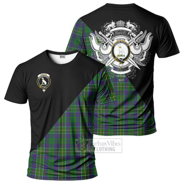 Hunter of Hunterston Tartan T-Shirt with Family Crest and Military Logo Style