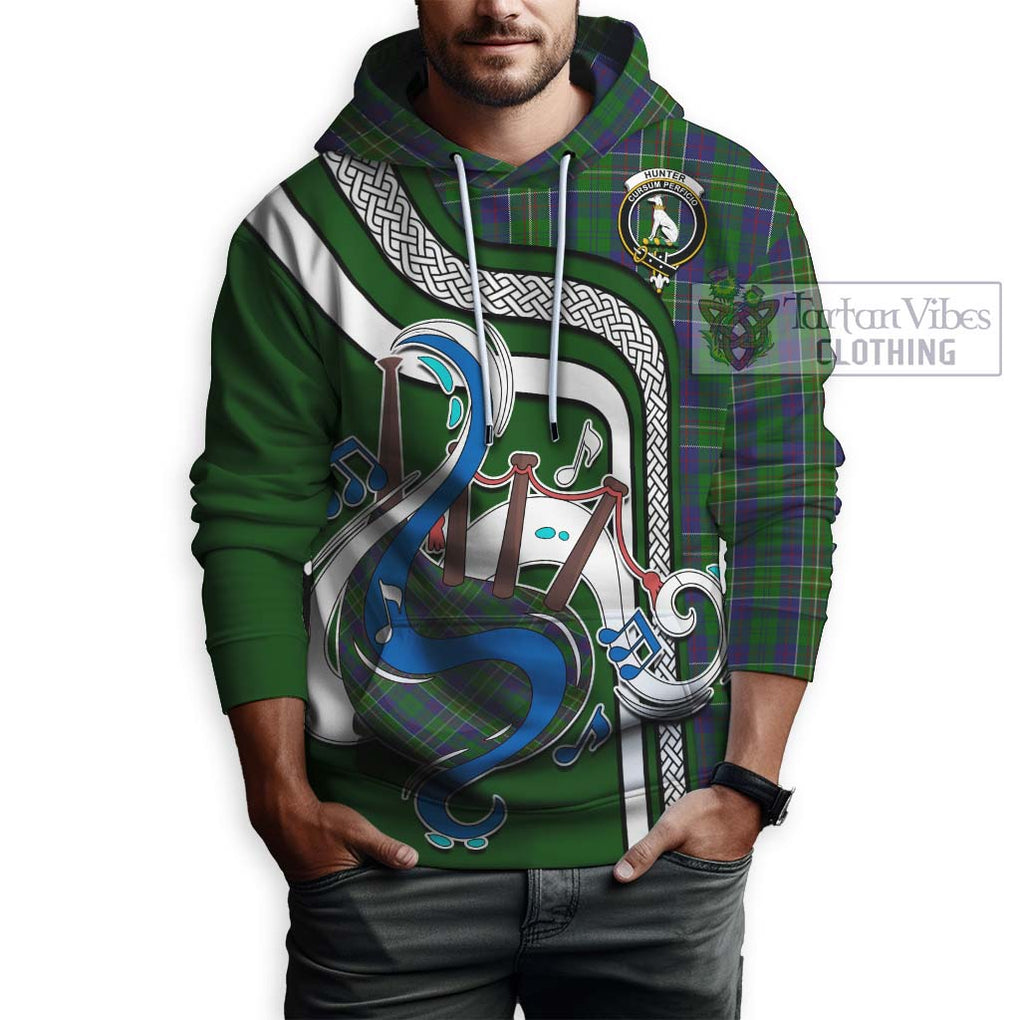 Hunter of Hunterston Tartan Hoodie with Epic Bagpipe Style Zip Hoodie - Tartanvibesclothing Shop