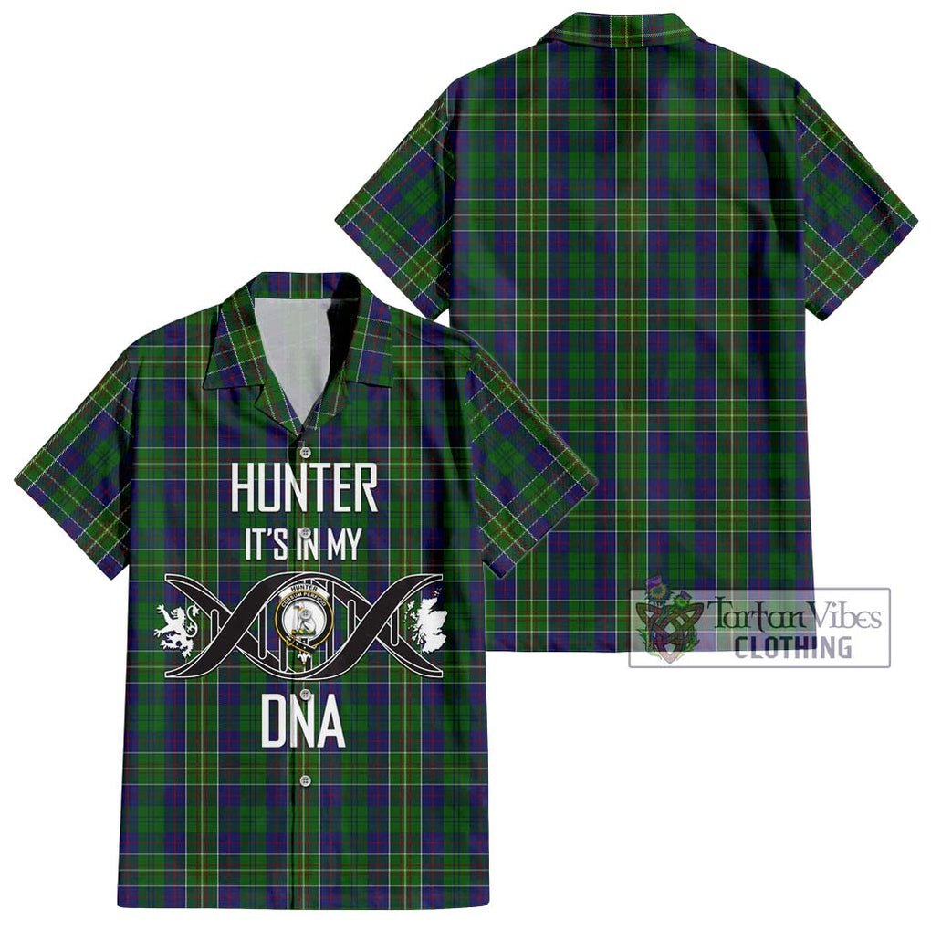 Hunter of Hunterston Tartan Short Sleeve Button Shirt with Family Crest DNA In Me Style Kid - Tartanvibesclothing Shop