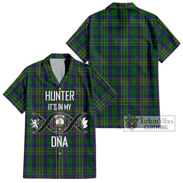 Hunter of Hunterston Tartan Short Sleeve Button Shirt with Family Crest DNA In Me Style