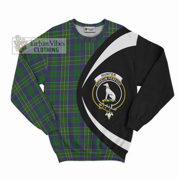 Hunter of Hunterston Tartan Sweatshirt with Family Crest Circle Style