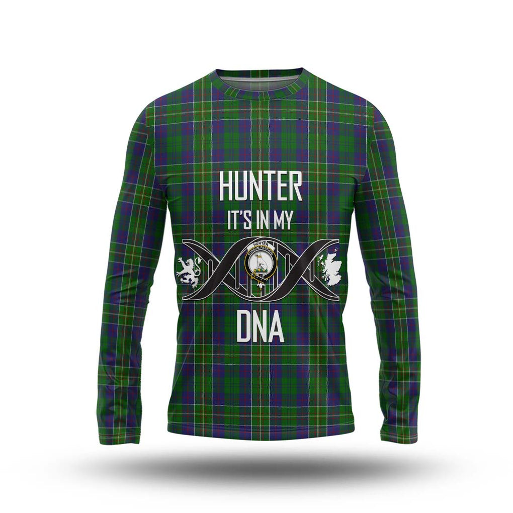 Hunter of Hunterston Tartan Long Sleeve T-Shirt with Family Crest DNA In Me Style Unisex - Tartanvibesclothing Shop