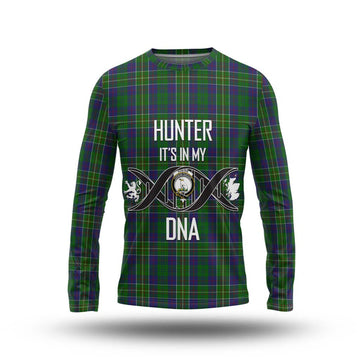 Hunter of Hunterston Tartan Long Sleeve T-Shirt with Family Crest DNA In Me Style