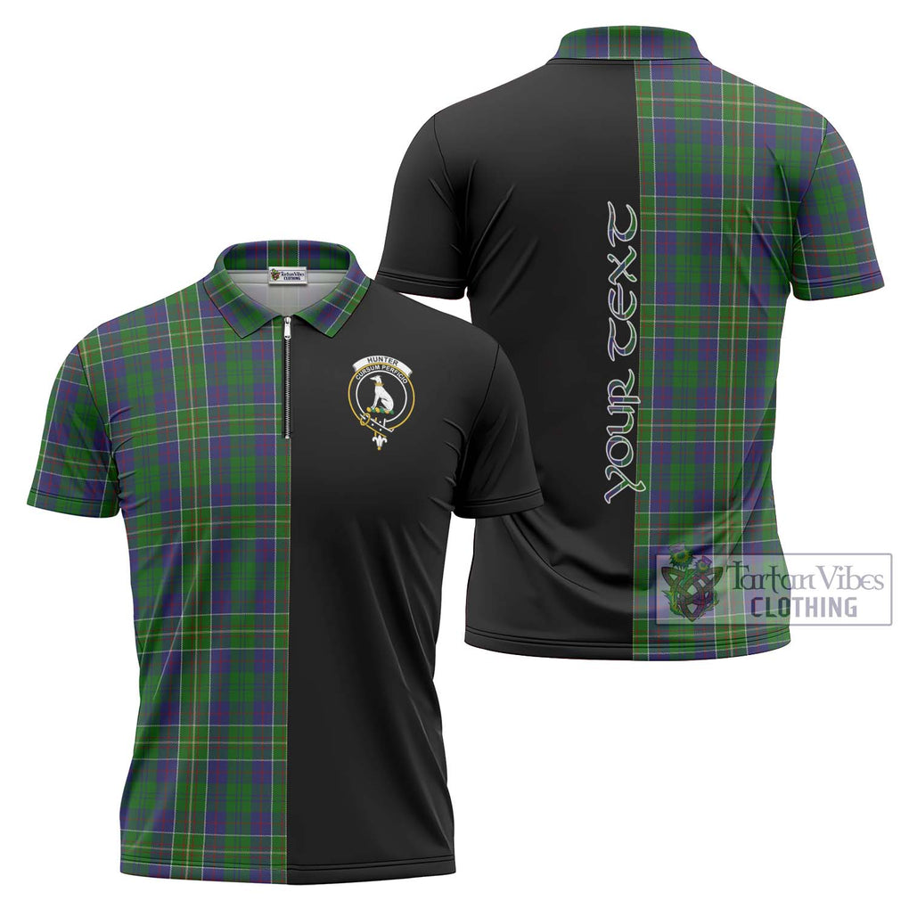 Hunter of Hunterston Tartan Zipper Polo Shirt with Family Crest and Half Of Me Style Unisex - Tartanvibesclothing Shop