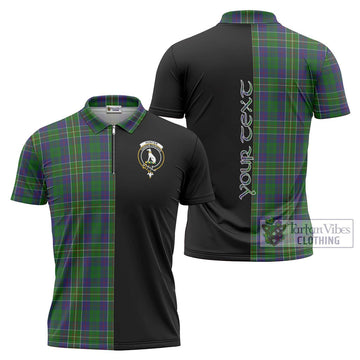 Hunter of Hunterston Tartan Zipper Polo Shirt with Family Crest and Half Of Me Style