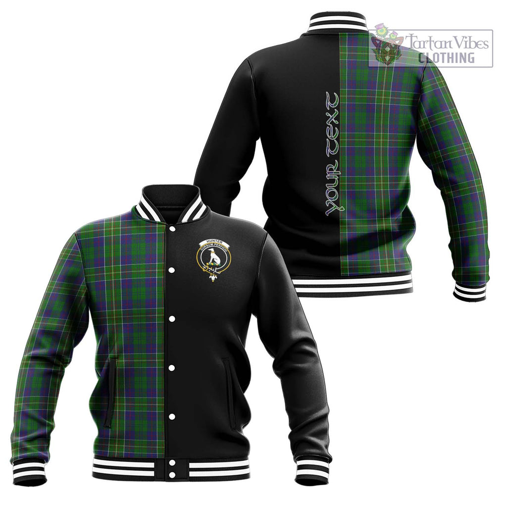 Hunter of Hunterston Tartan Baseball Jacket with Family Crest and Half Of Me Style Unisex - Tartanvibesclothing Shop