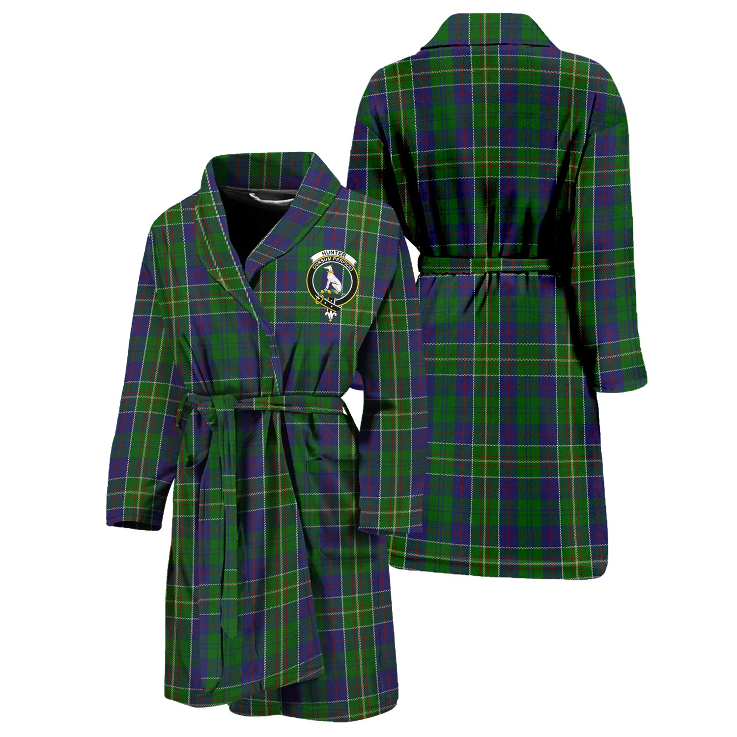 Hunter of Hunterston Tartan Bathrobe with Family Crest Unisex S - Tartan Vibes Clothing