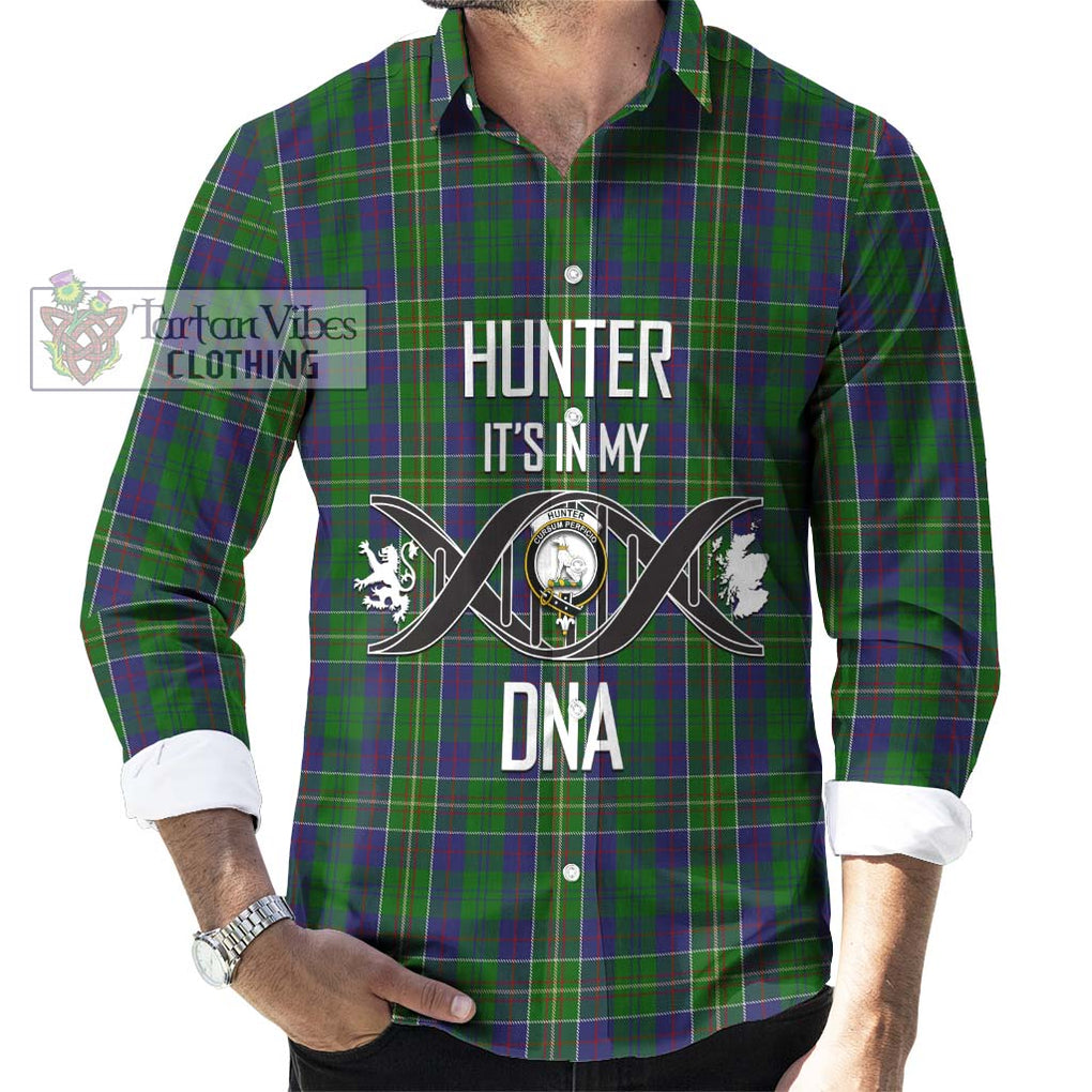 Hunter of Hunterston Tartan Long Sleeve Button Shirt with Family Crest DNA In Me Style Men's Shirt S - Tartanvibesclothing Shop