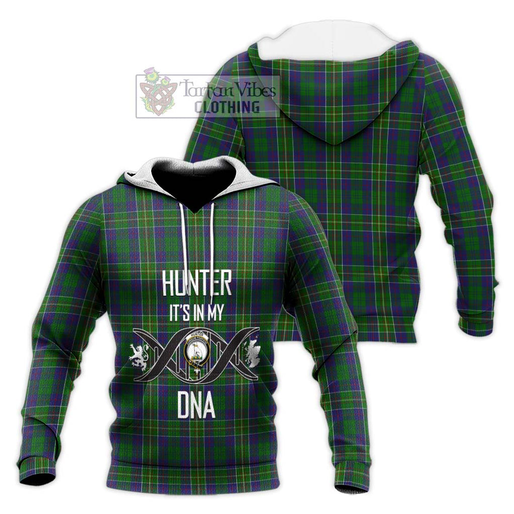 Hunter of Hunterston Tartan Knitted Hoodie with Family Crest DNA In Me Style Unisex Knitted Pullover Hoodie - Tartanvibesclothing Shop