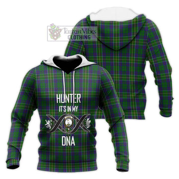 Hunter of Hunterston Tartan Knitted Hoodie with Family Crest DNA In Me Style