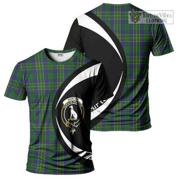 Hunter of Hunterston Tartan T-Shirt with Family Crest Circle Style