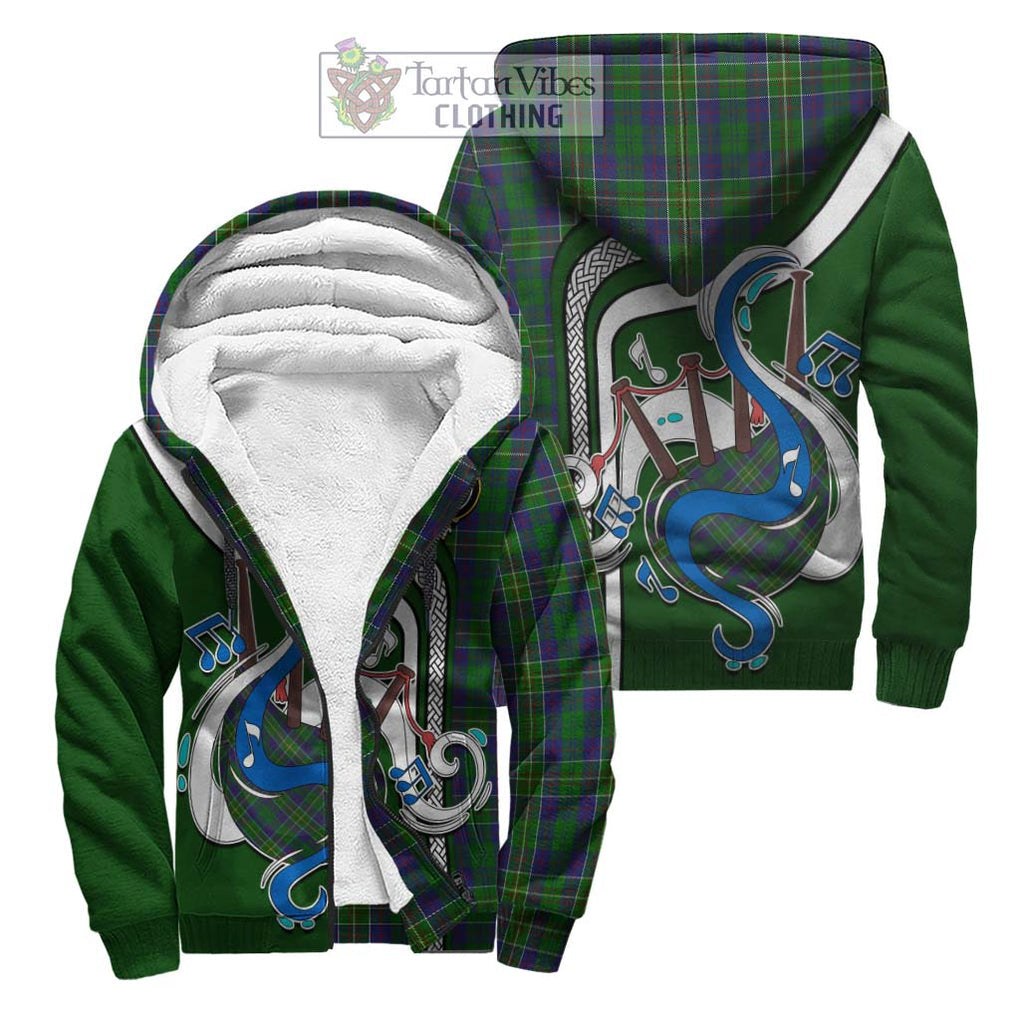 Hunter of Hunterston Tartan Sherpa Hoodie with Epic Bagpipe Style Unisex S - Tartanvibesclothing Shop