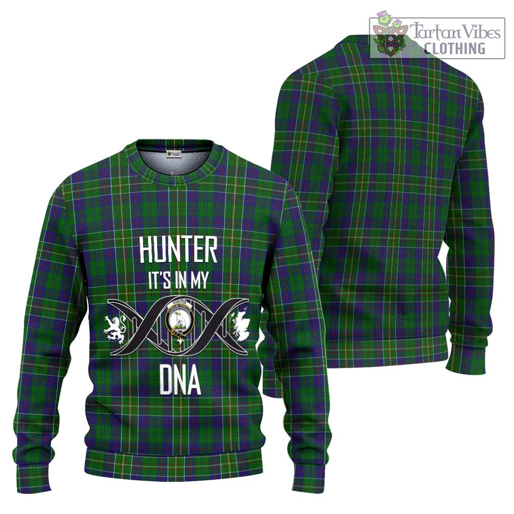 Hunter of Hunterston Tartan Knitted Sweater with Family Crest DNA In Me Style Unisex - Tartanvibesclothing Shop