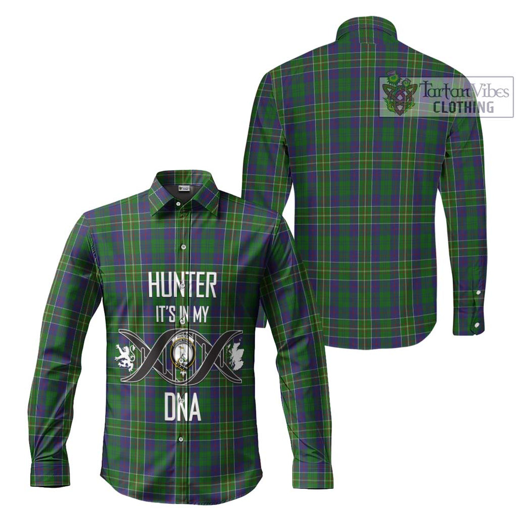 Hunter of Hunterston Tartan Long Sleeve Button Shirt with Family Crest DNA In Me Style Men's Shirt - Tartanvibesclothing Shop