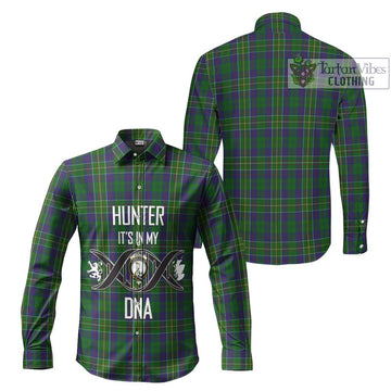 Hunter of Hunterston Tartan Long Sleeve Button Shirt with Family Crest DNA In Me Style