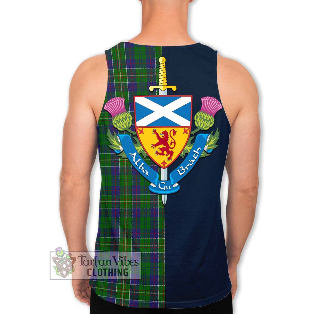 Tartan Vibes Clothing Hunter of Hunterston Tartan Men's Tank Top with Scottish Lion Royal Arm Half Style