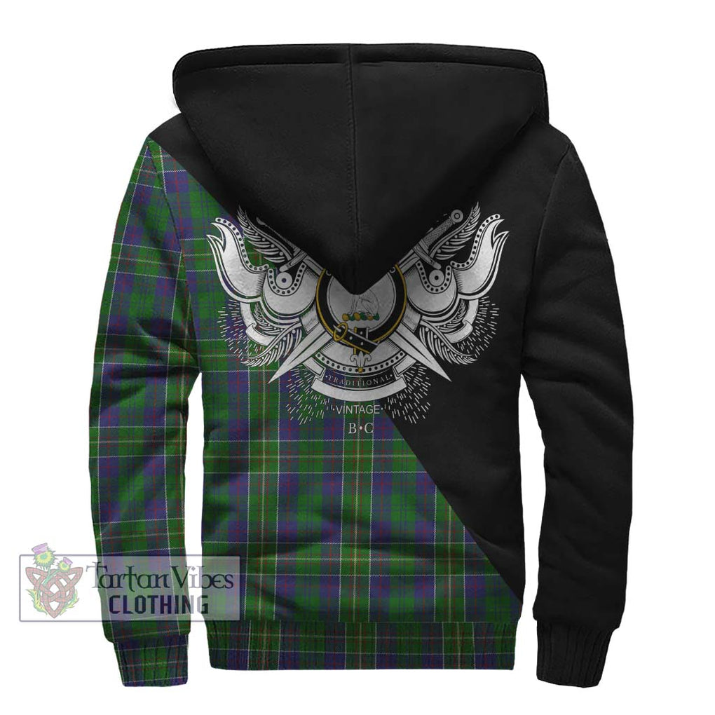 Hunter of Hunterston Tartan Sherpa Hoodie with Family Crest and Military Logo Style - Tartanvibesclothing Shop