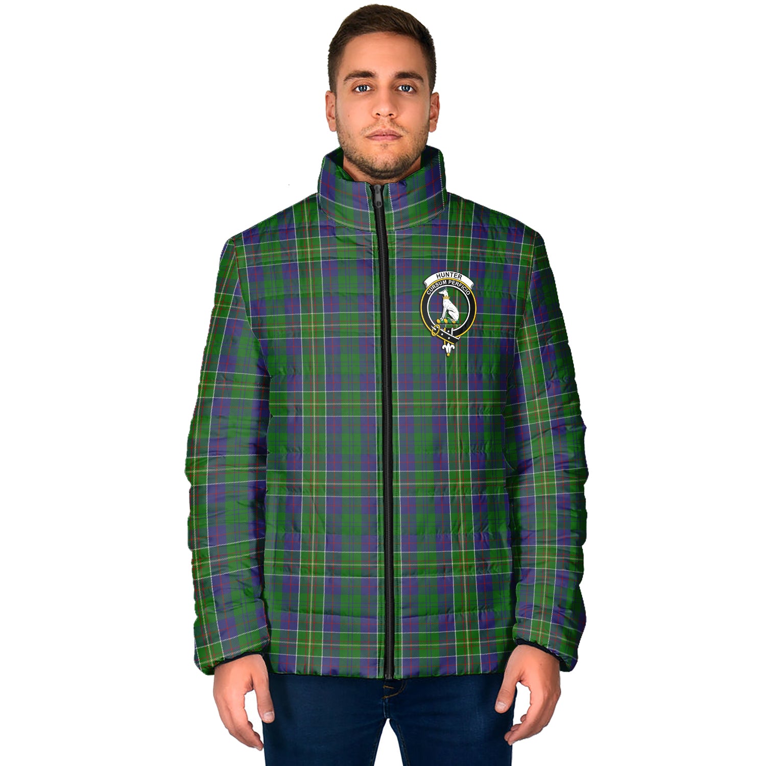 Hunter of Hunterston Tartan Padded Jacket with Family Crest - Tartan Vibes Clothing