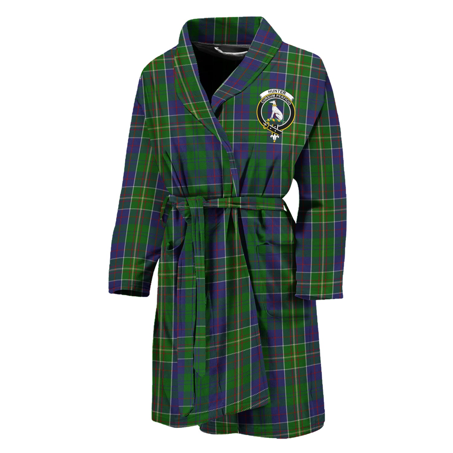 Hunter of Hunterston Tartan Bathrobe with Family Crest Unisex M - Tartan Vibes Clothing